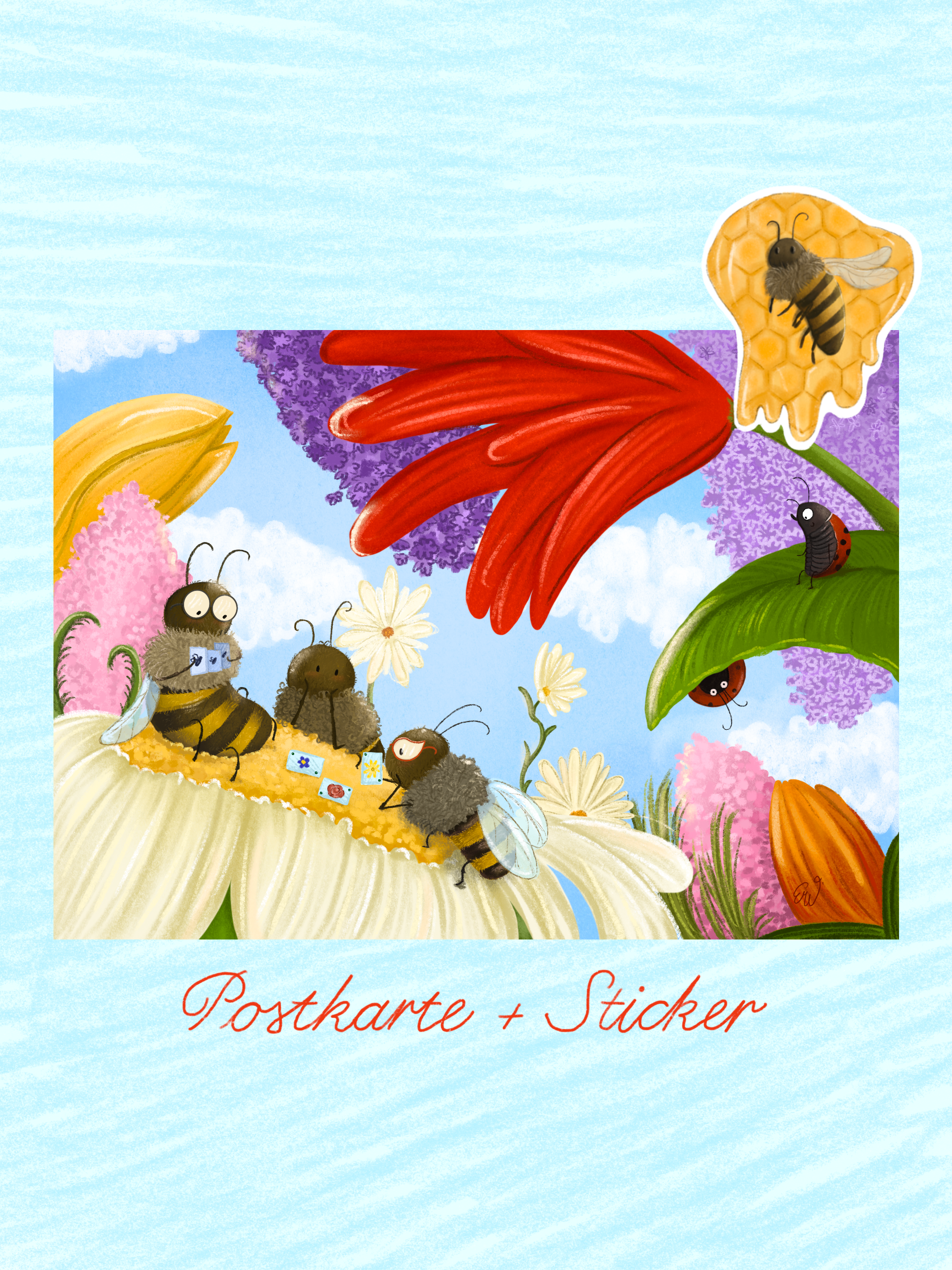 Postkarte + Sticker Set Bienenpoker